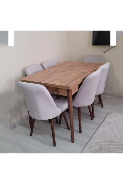 Lajibu %100 Mdf Açılabilir Masa Sandalye Takımı 6 Kişilik Yemek Masası Takımı Masa Sandalye