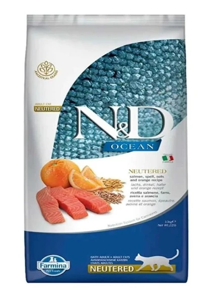 N&D Ocean Somonlu ve Portakallı Düşük Tahıllı Kısırlaştırılmış Kedi Maması 3 KG Açık Mama - 1