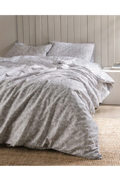 Garde King Size %100 Pamuk Ranforce Baskılı Nevresim Takımı - Gri - Resim 2