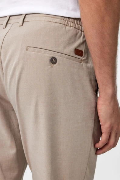 Süvari Dar Kalıp Keten Görünümlü Bağcıklı Jogger Pantolon - 8