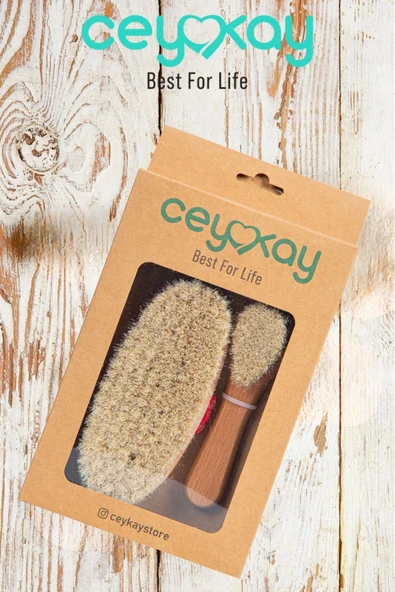 cey kay CEYKAY DOĞAL AT KILI SELÜLİT VE YÜZ MAŞAJ FIRÇA SETİ (2 Lİ )