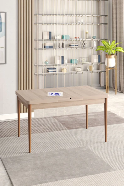 Lajibu Rex Serisi Sonomo 80x130 Açılır Yemek Masası , Yemek Masa Takımı Metal Ayaklı 6 Cappucino Sandalye - 4