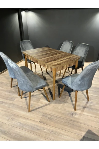 Lajibu %100 Mdf Açılabilir Masa Sandalye Takımı 6 Kişilik Yemek Masası Takımı Masa Sandalye