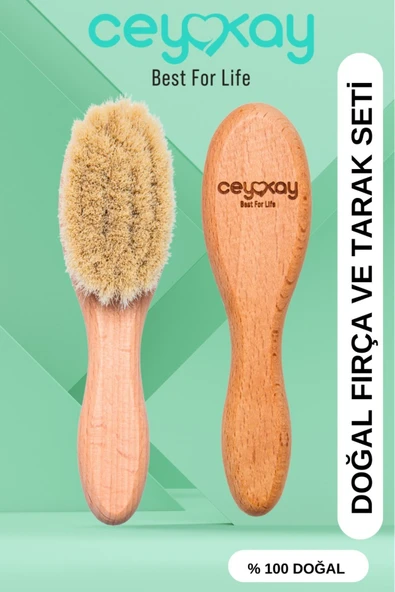 cey kay Ceykay Doğal Keçi Kılı Bebek Masaj Fırçası Ve Ahşap Tarak (2LİSET) - 2