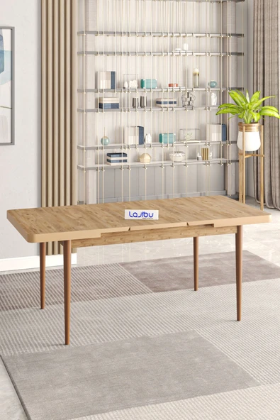 Lajibu Rex Serisi Çam 80x130 Açılır Yemek Masası , Yemek Masa Takımı  Metal Ayaklı 6 Cappucino Sandalye - 3