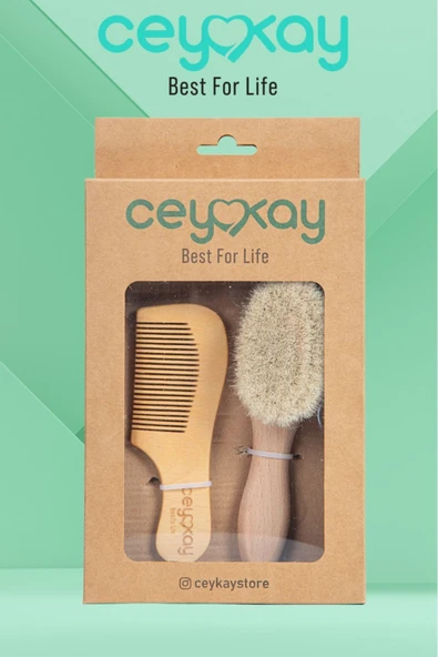 cey kay Ceykay Doğal Keçi Kılı Bebek Masaj Fırçası Ve Ahşap Tarak (2LİSET) - 4