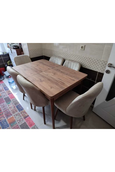 Lajibu %100 Mdf Açılabilir Masa Sandalye Takımı 6 Kişilik Yemek Masası Takımı Masa Sandalye