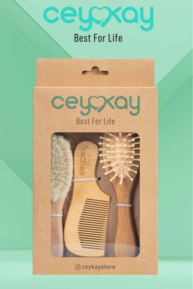 cey kay Ceykay Doğal Keçi Kılı Masaj Fırçası , Bambu Uçlu Fırça Ve Ahşap Tarağı (3 LÜ SET) - 3