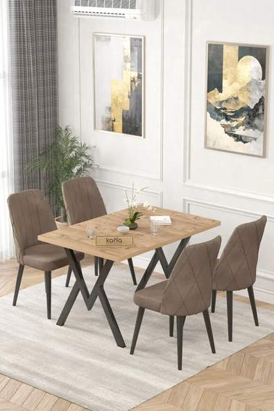 Lajibu Yoyo Atlantik Sabit 70x120  Mutfak Masası Takımı, Yemek Masası Takımı, 4 Kahve Sandalye