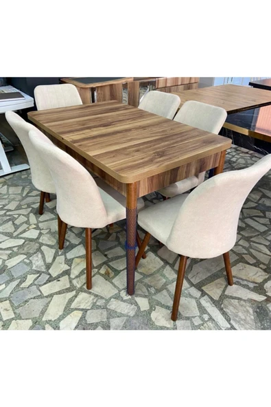 Lajibu %100 Mdf Açılabilir Masa Sandalye Takımı 6 Kişilik Yemek Masası Takımı Masa Sandalye