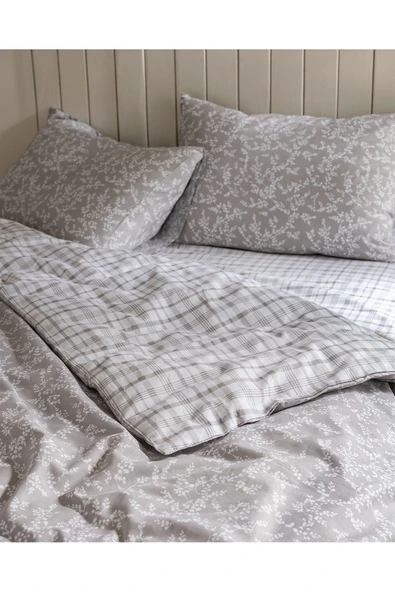 Garde King Size %100 Pamuk Ranforce Baskılı Nevresim Takımı - Gri - Resim 5