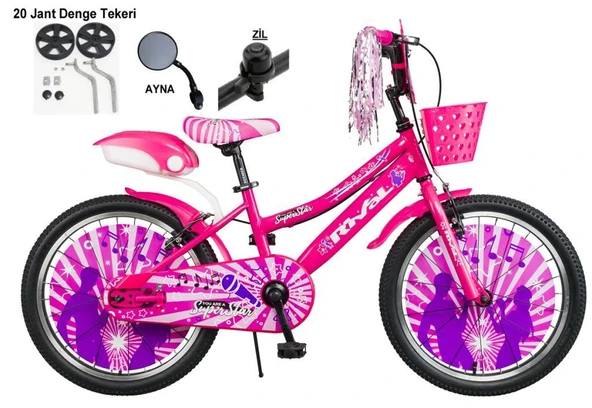 Rival Süper star 20 Jant Bisiklet Bisiklet 5-9 Yaş Çocuk Bisikleti-Zil-Ayna- Arka Sepet Hediyeli  PEMBE