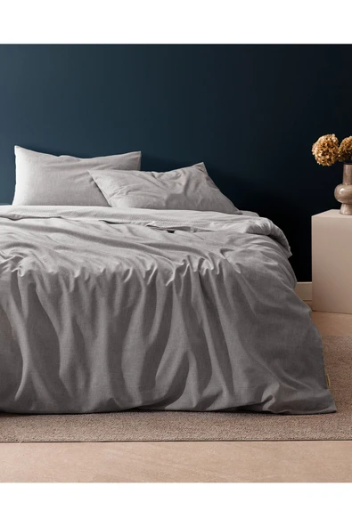 Delrico Çift Kişilik Pamuklu Baskılı Nevresim Takımı - Gri ürün görseli 1