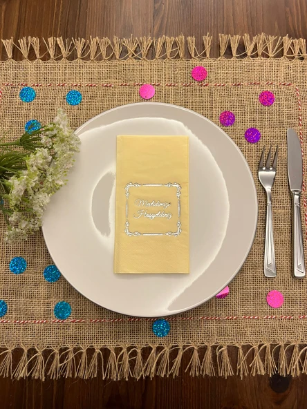 Gümüş Yaldızlı Sarı Çerçeveli Mevlidimize Hoşgeldiniz Peçete 16 Adet ürün görseli