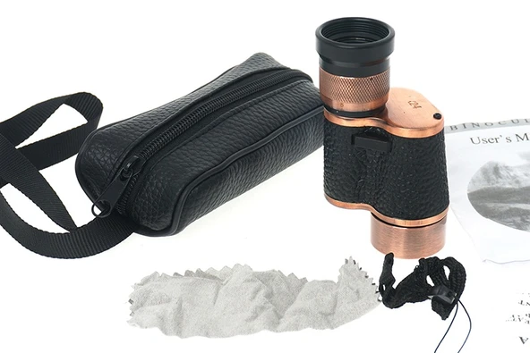 Baıgısh 6X24 Askeri Tarzi Pirinç Ve Deri Kaplamalı Deri Çantalı Monocular Dürbün Princ