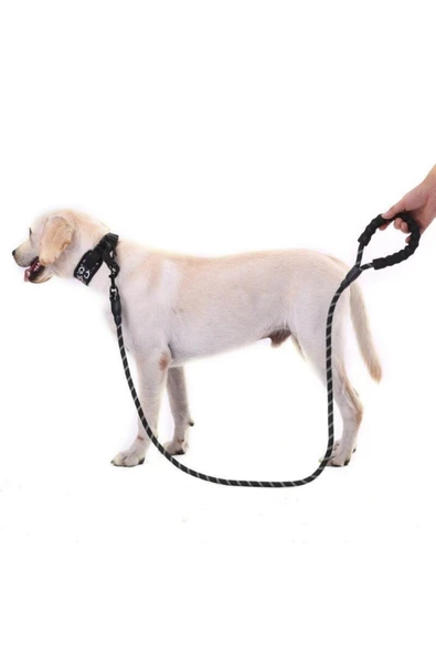 Köpekler İçin Gezdirme Tasması Reflektörlü 130 cm Halat Orta ve Büyük Boy Köpekler İçin Siyah - 2