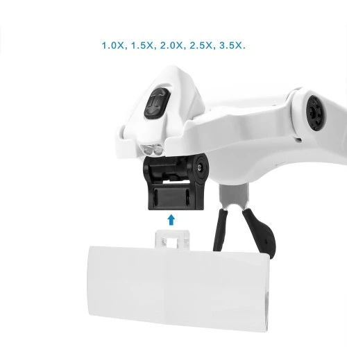 5 Lens 1.0X-3.5X 2Led Işıklı İle Ayarlanabilir Gözlük Büyüteç 9892B2 - 3