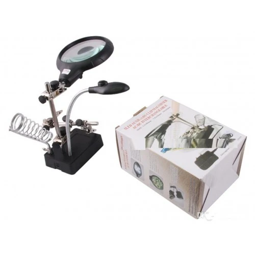 Masa Üstü Mandallı 2.5X90 Mm 7.5X34 Mm Mercekli Adaptörlu Işıklı Büyüteç - 2