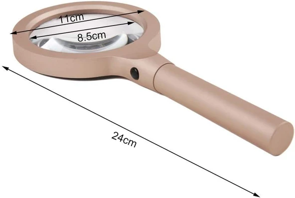 12 Led Işıklı 10X Büyüteç Yaşlılar Ve Çocuklar Için Okuma Saplı Metal Büyüteç 8013 - 2