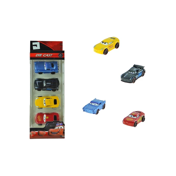 Oyuncak Metal Arabalar 4 lü Şimşekler 5 Cm