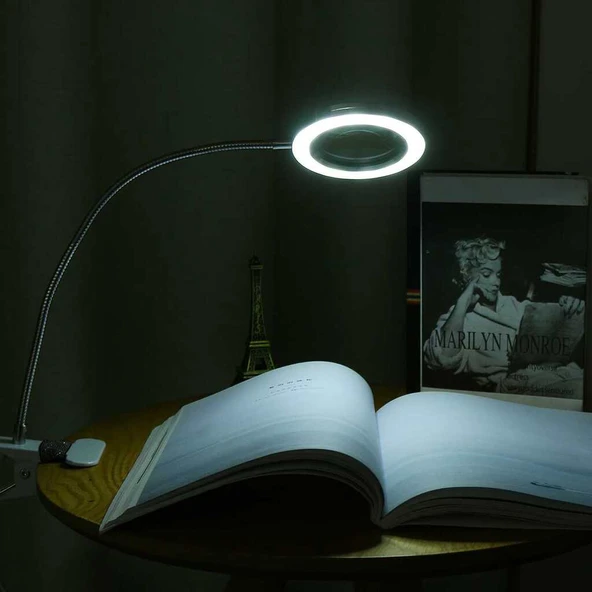 8X Büyütmeli Mandallı Usb Girişli Masa Lambalı Okuma Ve Güzellik Salon Için Büyüteç 2088A - 2