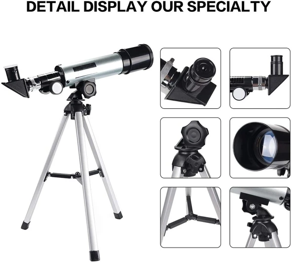 Mini Teleskop Kara Uzay Teleskobu Aliminyum Gövde Tripodlu 50 x 360 - 3