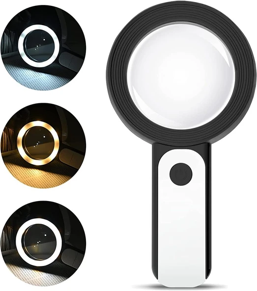 30X -12Işıklı Büyüteç Taşınabilir Çıft Katmanlı Optik Cam Okuma Büyüteç 2290-18 - 2