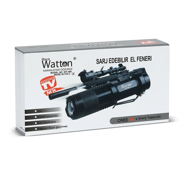 Orjinal 800 Lümen T6 Şarjlı EL Feneri Watton Wt-086 - Resim 3