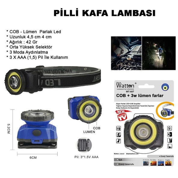 GÜÇLÜ PİLLİ KAFA LAMBASI WATTON WT-607