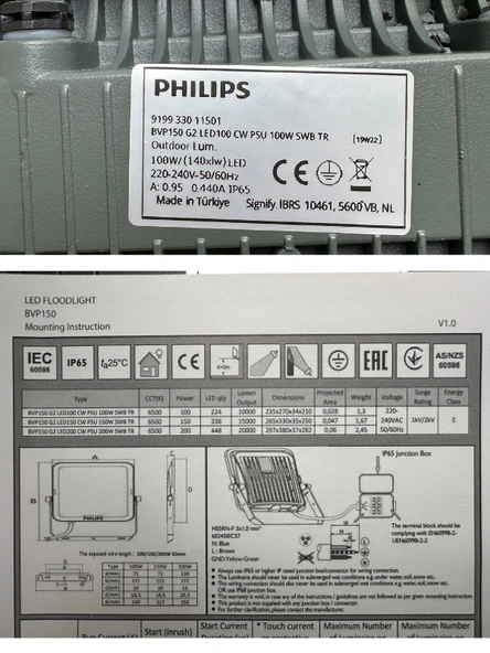 (1 Adet) PHILIPS 100W PROJEKTÖR BEYAZ (6500K) BVP150 G2 LED100 CW PSU SWB TR - 3