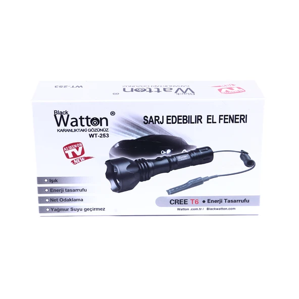 Orjinal 600 Lümen Tx6 Şarjlı Özel Avcı Feneri Watton Wt-253 - Resim 2