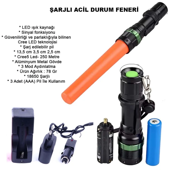 Sinyalli Acil Durum EL Feneri Cree5 Watton Wt-262 ürün görseli 1