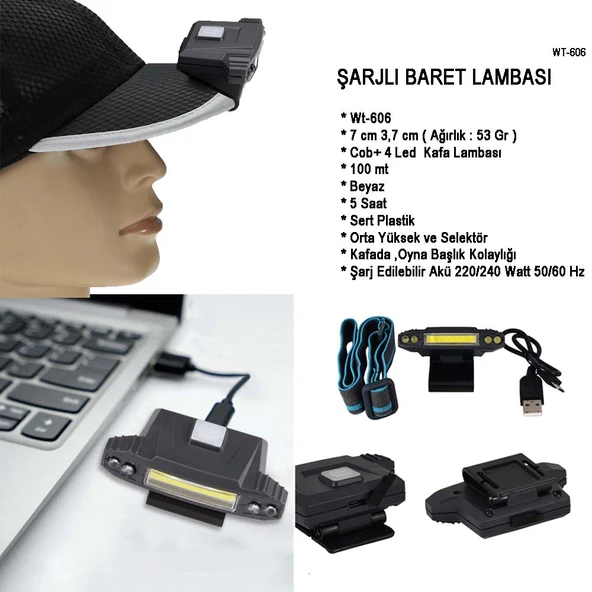 Şarjlı Baret Lambası Watton Wt-606