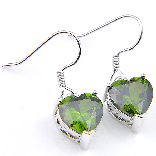 Gümüş Kaplama Mistik Topaz Garnet Oniks Sitrin Morganit Taşlı Sallantılı Küpe - Zeytin Yeşili