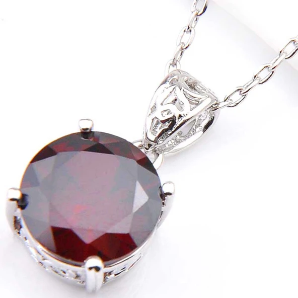 Gümüş Kaplama Taşlı Kolye - Siyah Oniks Topaz Sitrin Morganit Garnet - Model #5