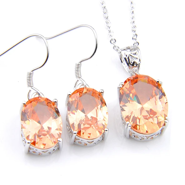 Oval Morganit Sitrin Garnet Mistik Topaz Oniks Peridot Gümüş Takı Seti - Turuncu