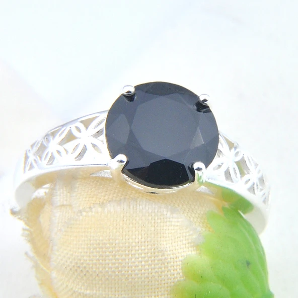 Siyah Oniks Zirkon Taşlı Gümüş Kaplama Yüzük - Boyut 7 - Resim 2