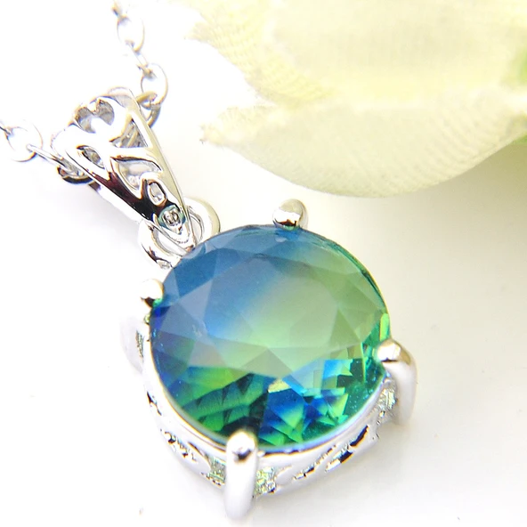 Mistik Topaz Peridot Turmalin Gümüş Kolye - Model #5