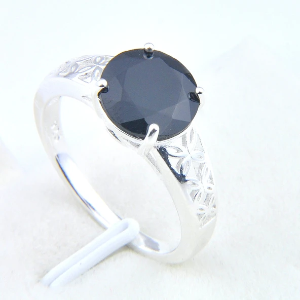 Siyah Oniks Zirkon Taşlı Gümüş Kaplama Yüzük - Boyut 7 - Resim 4