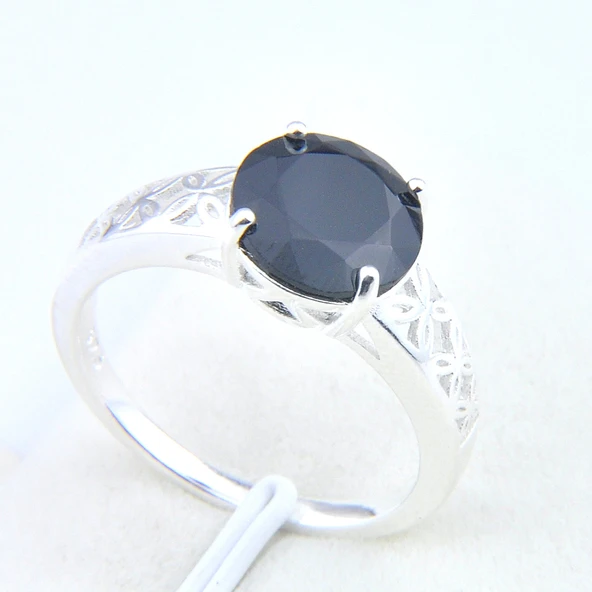 Siyah Oniks Zirkon Taşlı Gümüş Kaplama Yüzük - Boyut 7 - Resim 3