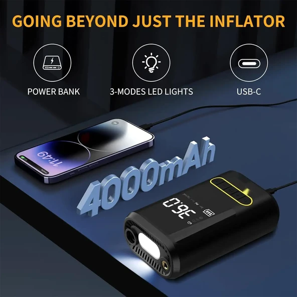 4 in 1 Çok İşlevli 150 PSI 7.4 V 8000 mAh Powerbank Özellikli Hava Kompresörü - 3