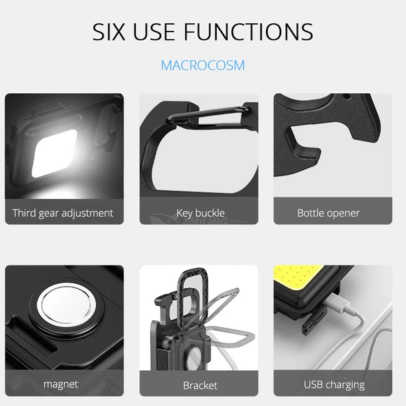 Led Anahtarlıklı Cep Boy Cob Led Metal Kasa Mıknatıslı Şişe Açacağı Usb li Şarj Edilebilir El Feneri HS-37 - 2