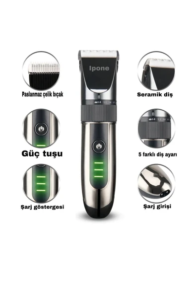 IP-1012 Kişisel Bakım Aleti Profesyonel Saç- Sakal Vücut Tüyleri Kesme Tıraş Makinesi - 2