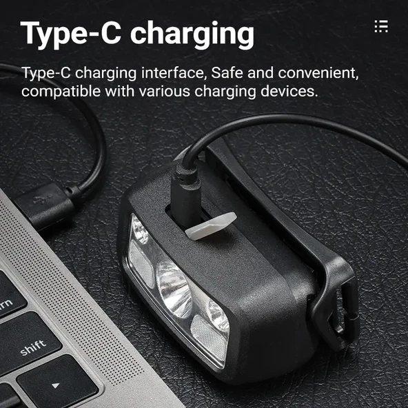 Sensörlü Şarjlı Type-C Çok Amaçlı Kırmızı Işıklı Kafa Lambası HS-43 - 4