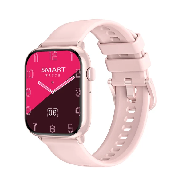 Bluetooth Çağrı ve Spor Takip Akıllı Saat - Pembe Silikon Kordon