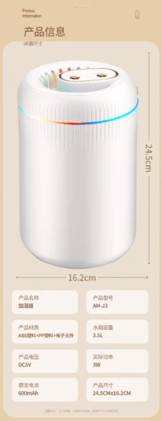 Çift Püskürtmeli Nemlendirici - Beyaz - 3.5L - USB - 9