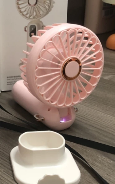 Katlanabilir El Vantilatörü - LED Dijital Ekranlı - Pembe