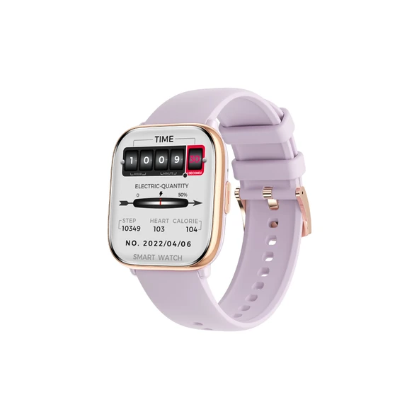 Akıllı Bluetooth Çağrı Spor Pedometre Kalp Atış Hızı Akıllı Saat - Altın Mor Silikon Kayış