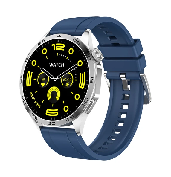 Akıllı Bluetooth Çağrılı Spor Akıllı Saat - Gümüş Kasa Mavi Silikon Kayış