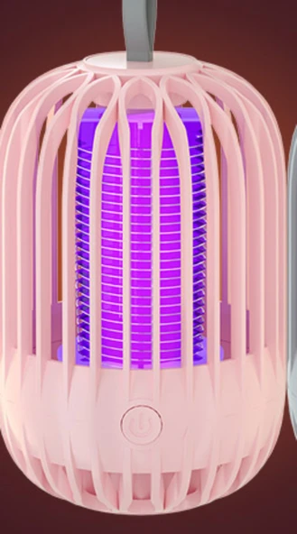 Kuş Kafesi Tasarımlı Elektrikli Sinek Öldürücü Lamba - USB Şarjlı - Pembe
